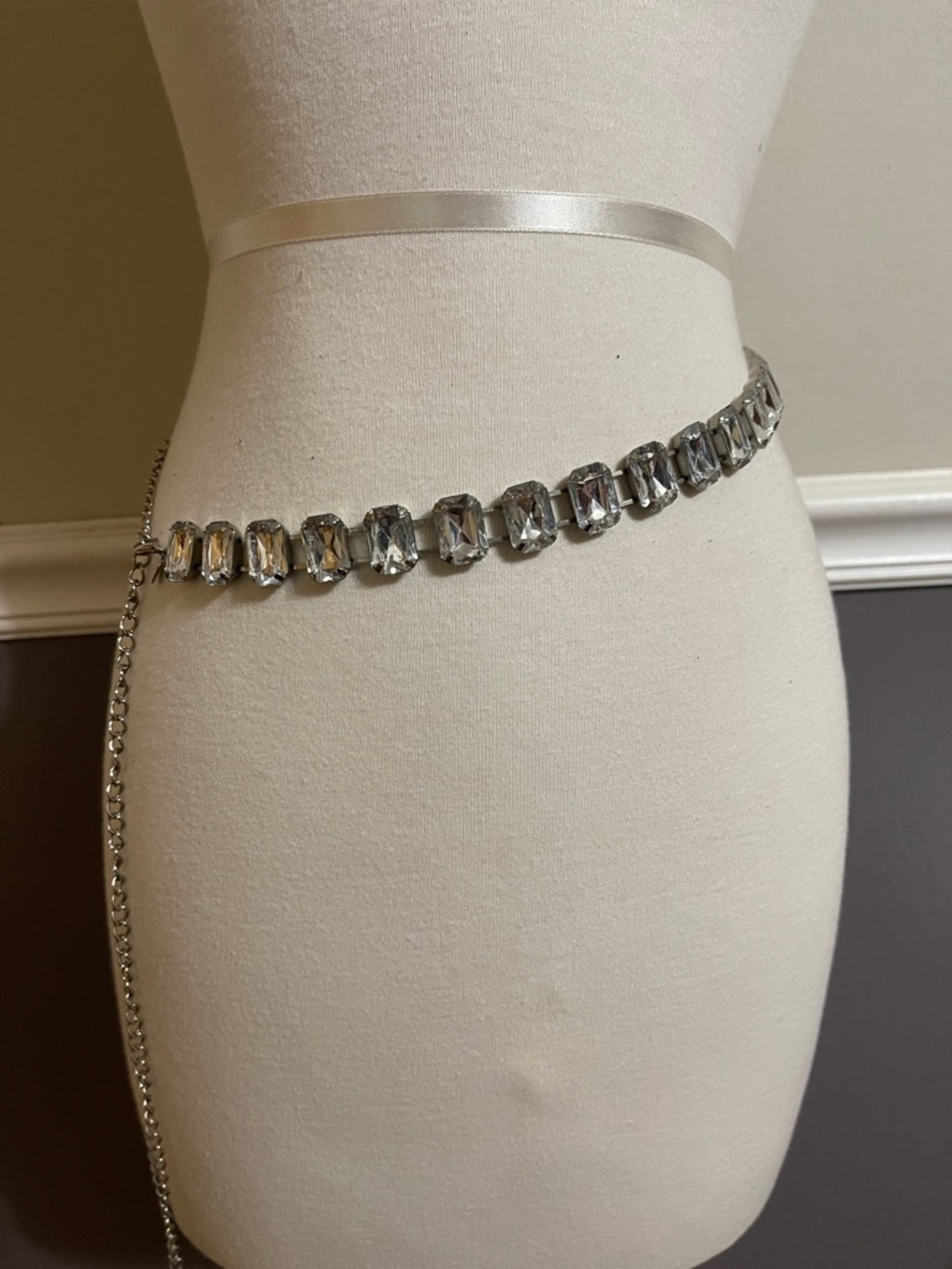 Silver Chunky Clear Crystal Link Waist Chain Belt